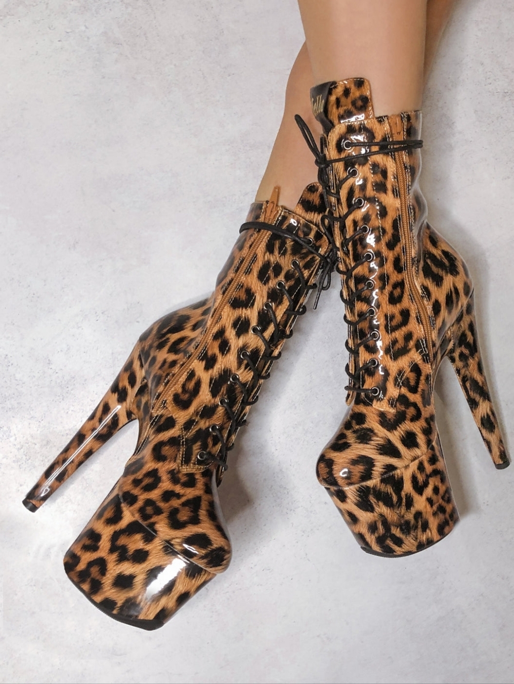 Hella Heels Empire Kicks Booties - Leopard - 7"
